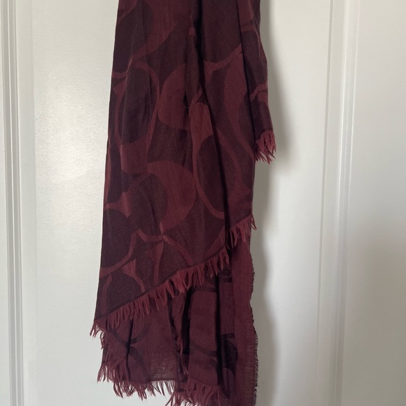 Coach Jacquard Maroon Signature Oversize Scarf Silk Wool - Picture 6 of 11